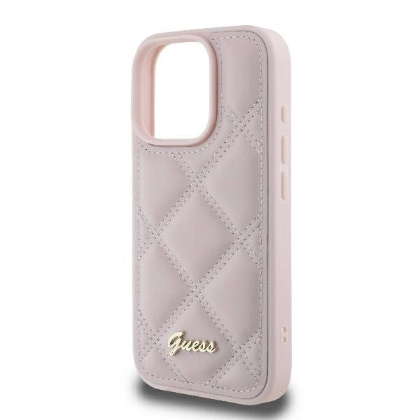 iPhone 16 Pro Max – Guess Quilted Metal Logo dėklas - Rožinis 5