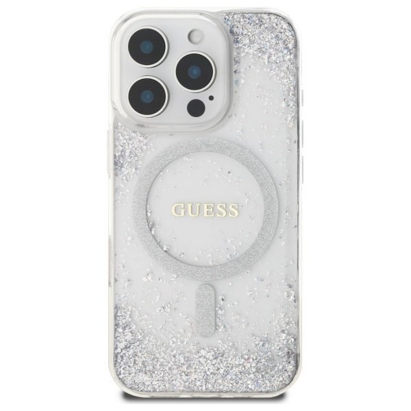 iPhone 16 Pro Guess Resin Gradient Glitter MagSafe dėklas – sidabrinis 2
