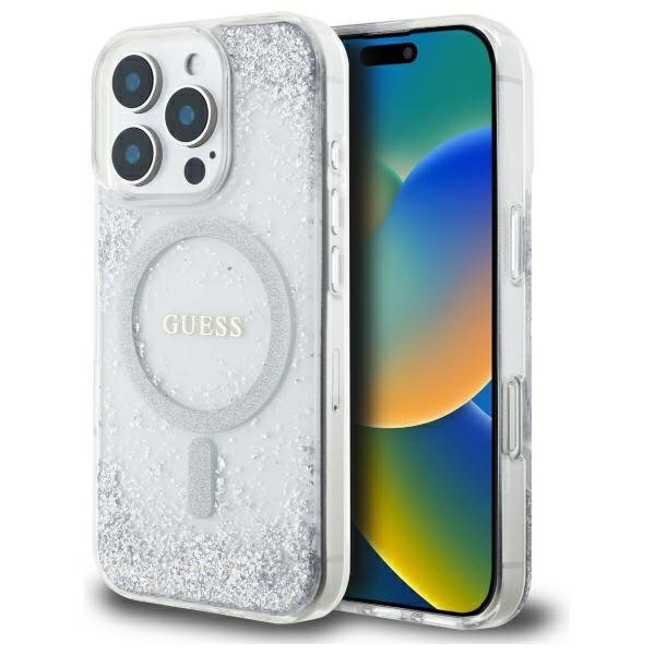 iPhone 16 Pro Guess Resin Gradient Glitter MagSafe dėklas – sidabrinis iPhone 16 Pro Guess Resin Gradient Glitter MagSafe dėklas – sidabrinis