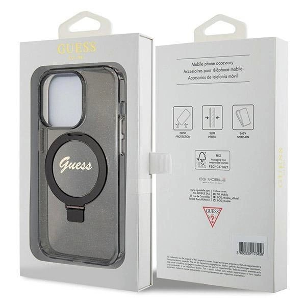Originalus Guess dėklas Ring Stand Script Glitter MagSafeiPhone 14 Pro - Juodas 7 Originalus Guess dėklas Ring Stand Script Glitter MagSafeiPhone 14 Pro - Juodas 7