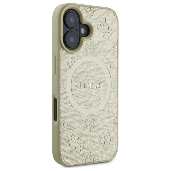 iPhone 16 Guess Saffiano Peony Classic Logo MagSafe dėklas - auksinis 3
