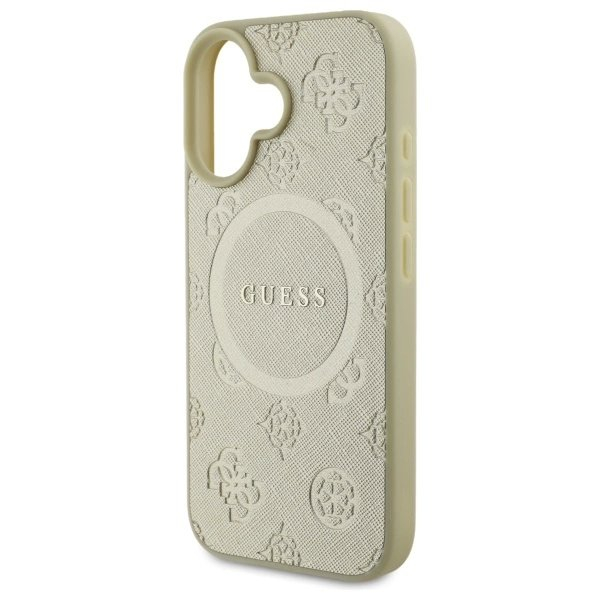 iPhone 16 Guess Saffiano Peony Classic Logo MagSafe dėklas - auksinis 5