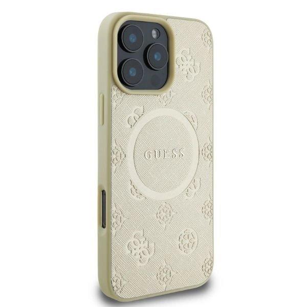 iPhone 16 Pro Guess Saffiano Peony Classic Logo MagSafe dėklas - auksinis 1