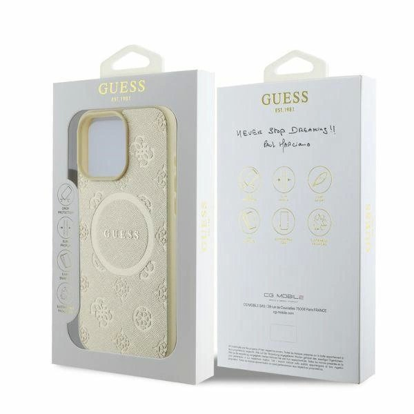 iPhone 16 Pro Guess Saffiano Peony Classic Logo MagSafe dėklas - auksinis 3