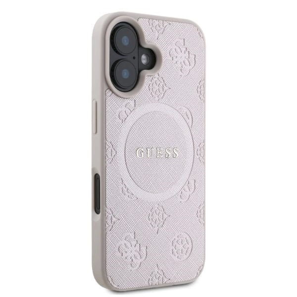 Guess Saffiano Peony Classic Logo MagSafe iPhone 16 Dėklas - Rožinis 1