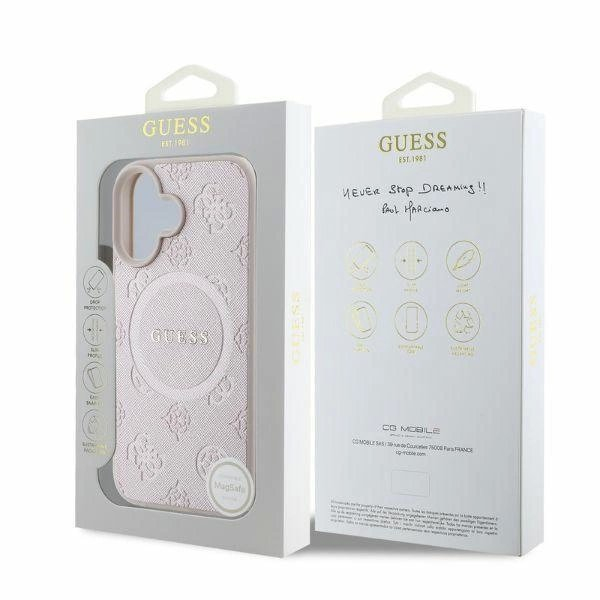 Guess Saffiano Peony Classic Logo MagSafe iPhone 16 Dėklas - Rožinis 3