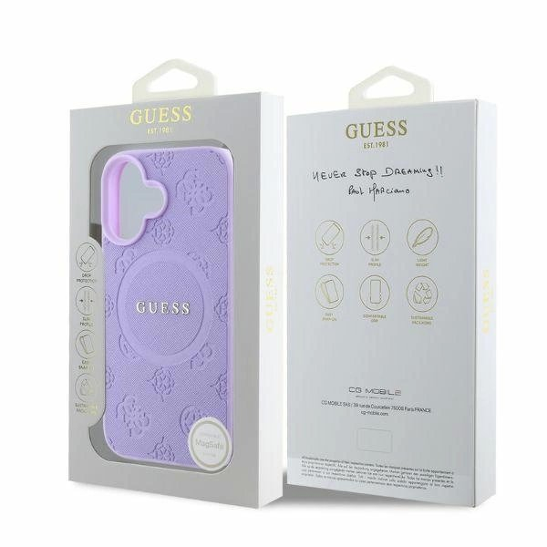 Guess Saffiano Peony Classic Logo MagSafe iPhone 16 Dėklas - Purple 3 Guess Saffiano Peony Classic Logo MagSafe iPhone 16 Dėklas - Purple 3