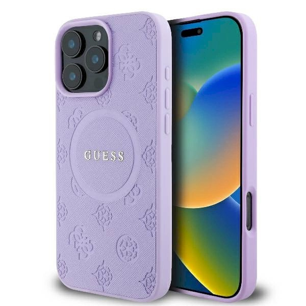 Dėklas Guess Saffiano Peony Classic Logo MagSafe iPhone 16 Pro - Violetinis Dėklas Guess Saffiano Peony Classic Logo MagSafe iPhone 16 Pro - Violetinis