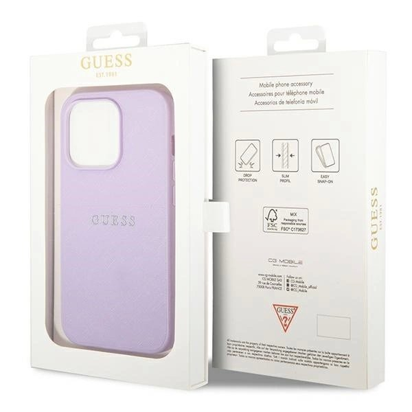 Guess Saffiano Strap Dėklas skirtas iPhone 14 Pro Max 6.7&quot; - Violetinis 7