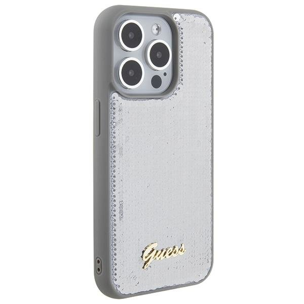 Dėklas Guess Sequin Script Metal iPhone 15 Pro Max - Pilkas 3 Dėklas Guess Sequin Script Metal iPhone 15 Pro Max - Pilkas 3