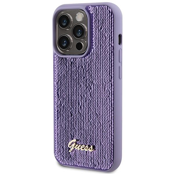 Dėklas Guess Sequin Script Metal iPhone 15 Pro - Violetinis 1 Dėklas Guess Sequin Script Metal iPhone 15 Pro - Violetinis 1