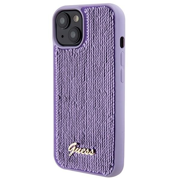 Dėklas Guess Sequin Script Metal   iPhone 15 - Violetinis 1 Dėklas Guess Sequin Script Metal   iPhone 15 - Violetinis 1