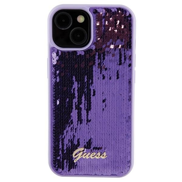 Dėklas Guess Sequin Script Metal iPhone 15 - Violetinis 2 Dėklas Guess Sequin Script Metal iPhone 15 - Violetinis 2