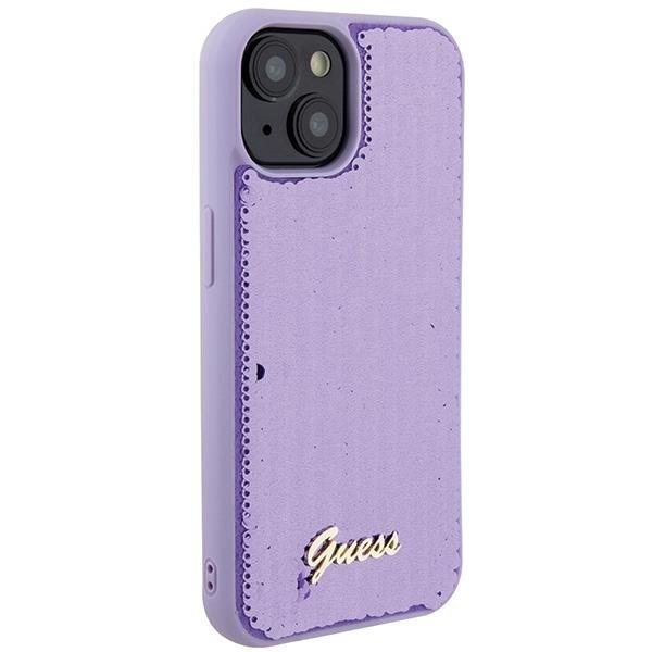 Dėklas Guess Sequin Script Metal iPhone 15 - Violetinis 3 Dėklas Guess Sequin Script Metal iPhone 15 - Violetinis 3