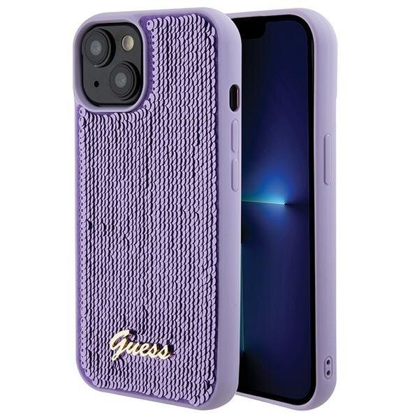 Dėklas Guess Sequin Script Metal   iPhone 15 - Violetinis Dėklas Guess Sequin Script Metal   iPhone 15 - Violetinis