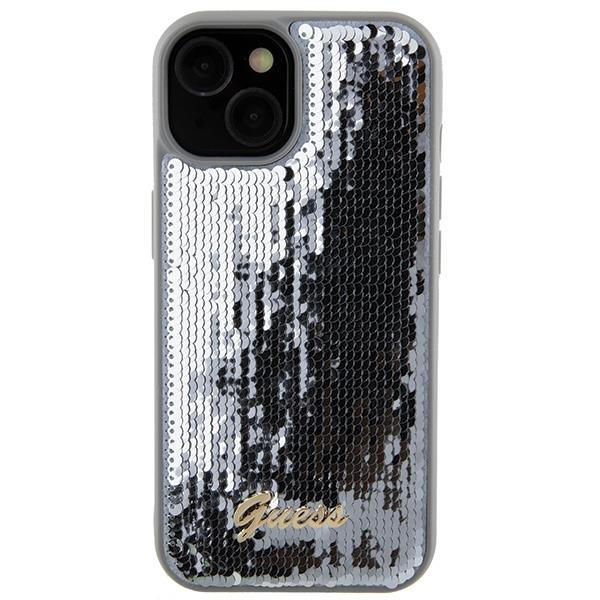 Dėklas Guess Sequin Script Metal   iPhone 15 - Pilkas 2 Dėklas Guess Sequin Script Metal   iPhone 15 - Pilkas 2