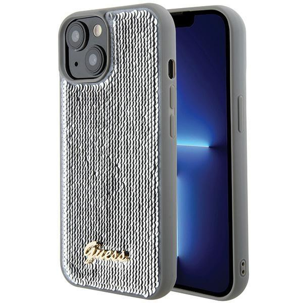 Dėklas Guess Sequin Script Metal   iPhone 15 - Pilkas Dėklas Guess Sequin Script Metal   iPhone 15 - Pilkas