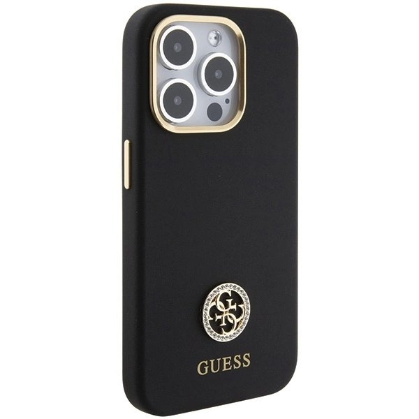 Guess Silikoninis Logo Strass 4G Dėklas skirtas iPhone 15 Pro - Juodas 3