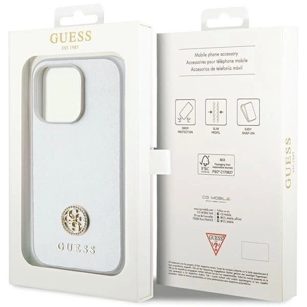 Originalus Guess dėklas Strass Metal LogoiPhone 15 Pro - silver 7 Originalus Guess dėklas Strass Metal LogoiPhone 15 Pro - silver 7