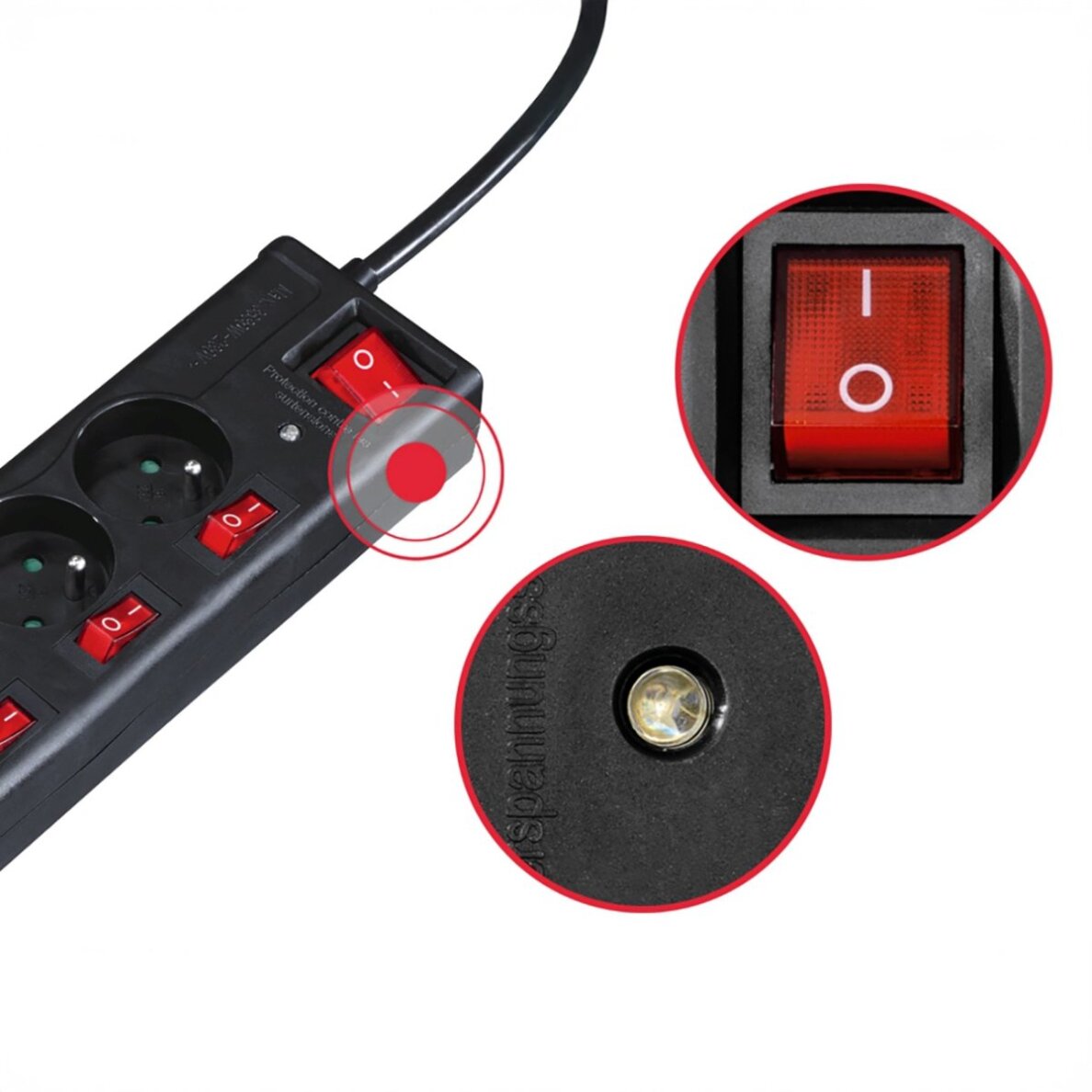 Maitinimo juosta Hama 6 lizdų su viršįtampio apsauga 1.4 m ir jungikliais – juoda 2