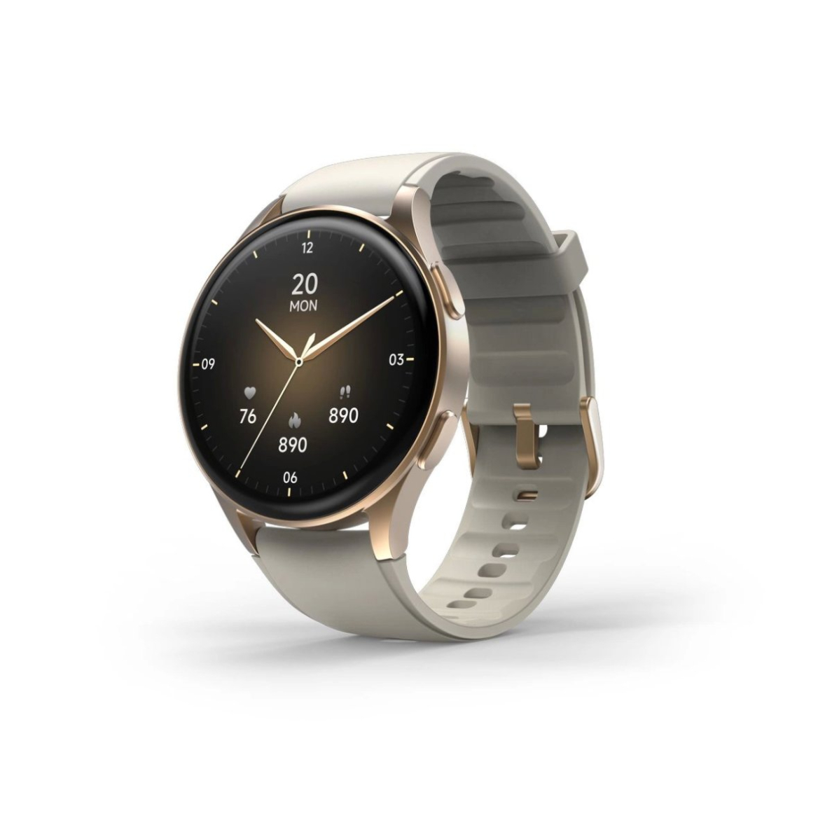 Hama 8900 GPS AMOLED išmanusis laikrodis 1.32" su smėlio silikoniniu dirželiu - auksinis 1
