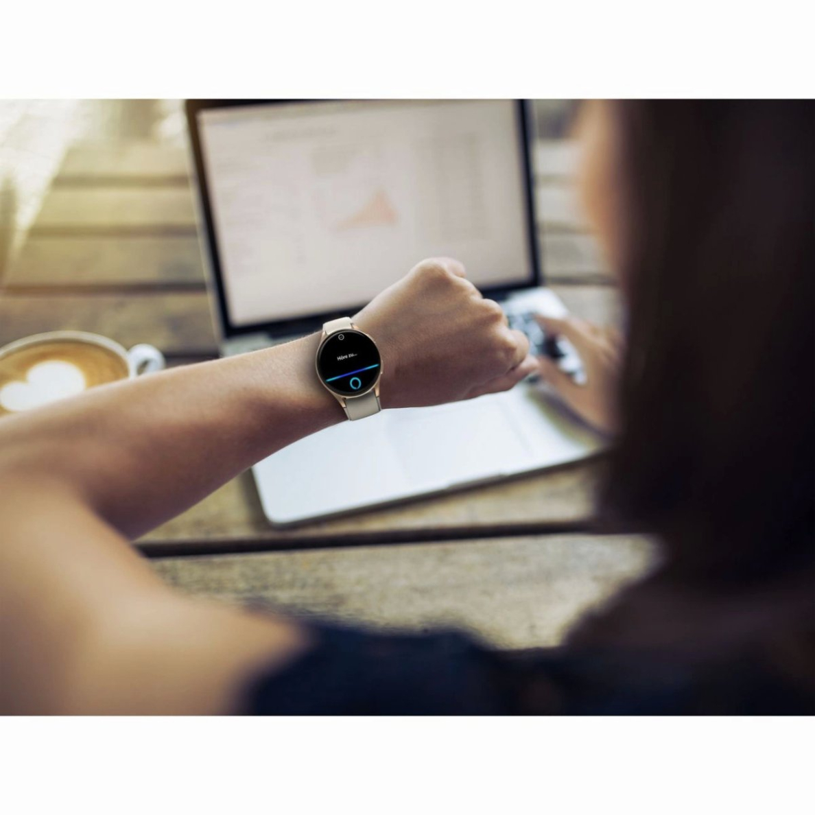 Hama 8900 GPS AMOLED išmanusis laikrodis 1.32" su smėlio silikoniniu dirželiu - auksinis 14