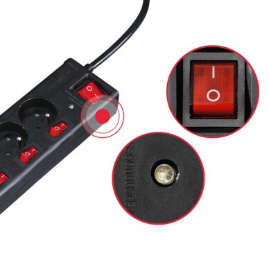 Maitinimo juosta Hama 6 lizdų su viršįtampio apsauga 1.4 m ir jungikliais – juoda 2