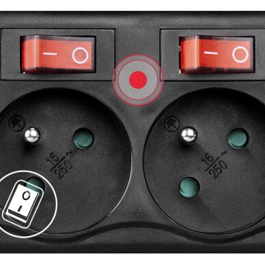 Maitinimo juosta Hama 6 lizdų su viršįtampio apsauga 1.4 m ir jungikliais – juoda 3 Maitinimo juosta Hama 6 lizdų su viršįtampio apsauga 1.4 m ir jungikliais – juoda 3