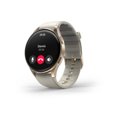 Hama 8900 GPS AMOLED išmanusis laikrodis 1.32" su smėlio silikoniniu dirželiu - auksinis 8