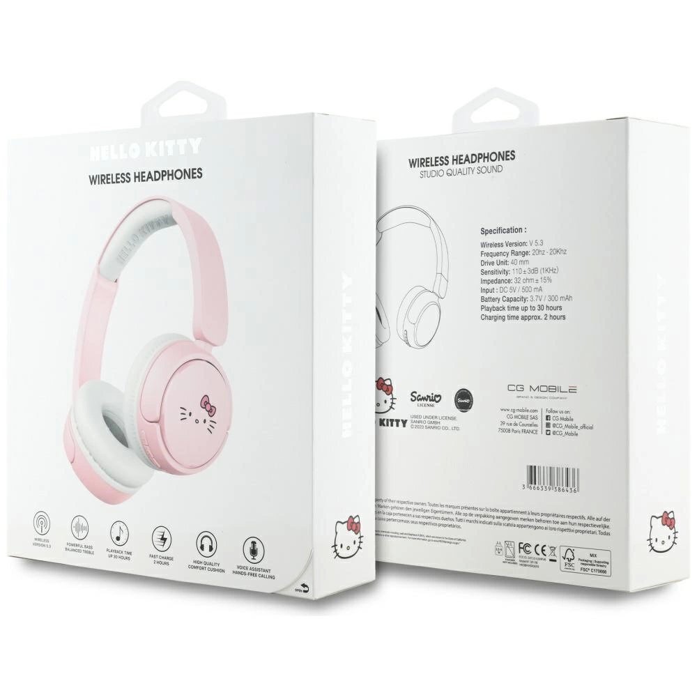 Belaidės ausinės Hello Kitty Face Logo Bluetooth On-Ear – rožinės 4 Belaidės ausinės Hello Kitty Face Logo Bluetooth On-Ear – rožinės 4