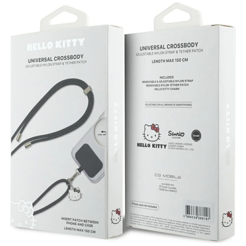 Telefono dirželis Hello Kitty Patch & Kitty Head Charm Universal – juodas 4