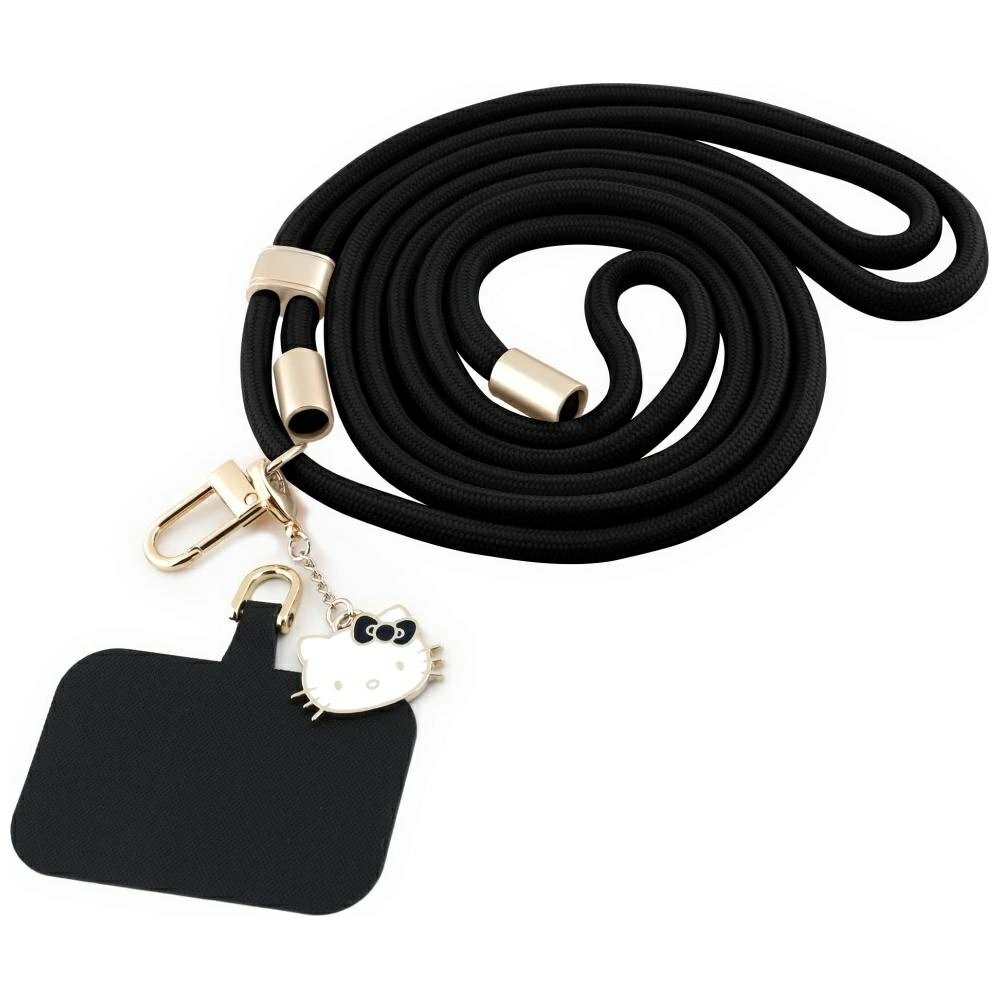 Telefono dirželis Hello Kitty Patch & Kitty Head Charm Universal – juodas