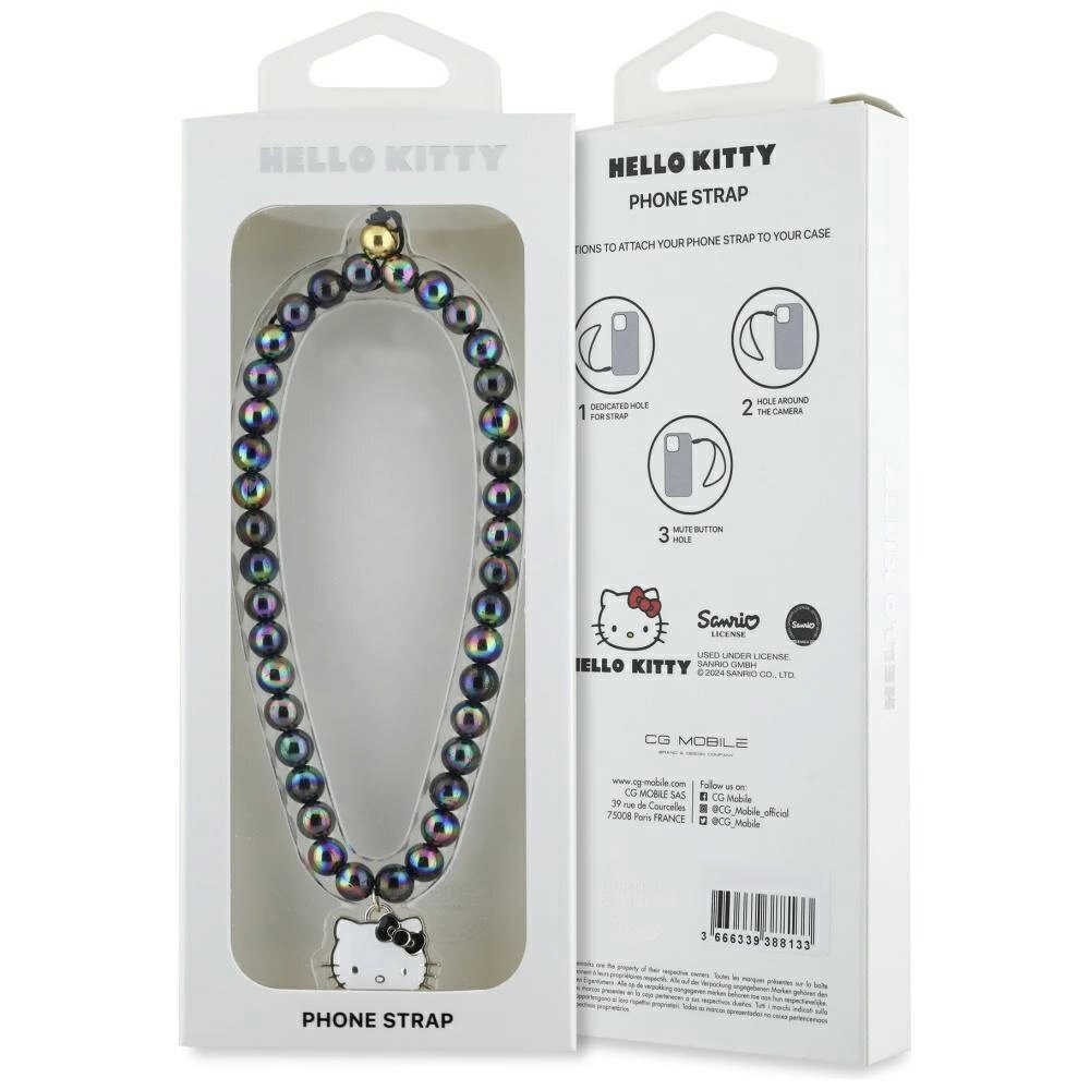 Telefono pakabukas Hello Kitty Pearls Kitty Head – juodas 3