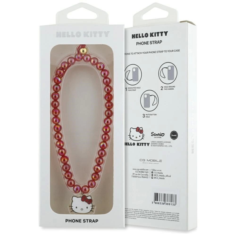 Telefono pakabukas Hello Kitty Pearls Kitty Head – raudonas 3 Telefono pakabukas Hello Kitty Pearls Kitty Head – raudonas 3