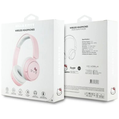 Belaidės ausinės Hello Kitty Face Logo Bluetooth On-Ear – rožinės 4 Belaidės ausinės Hello Kitty Face Logo Bluetooth On-Ear – rožinės 4