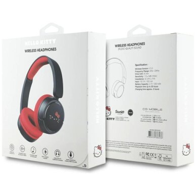 Belaidės ausinės Hello Kitty Face Logo Bluetooth On-Ear – raudonos 4 Belaidės ausinės Hello Kitty Face Logo Bluetooth On-Ear – raudonos 4