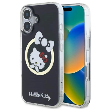 Dėklas Hello Kitty IML Fun bow Magsafe iPhone 16 - Juodas Dėklas Hello Kitty IML Fun bow Magsafe iPhone 16 - Juodas