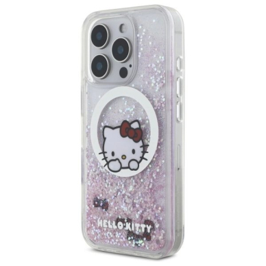 Dėklas Hello Kitty Liquid Glitter Sweet Kitty Bows MagSafe iPhone 16 Pro  - Baltas 1