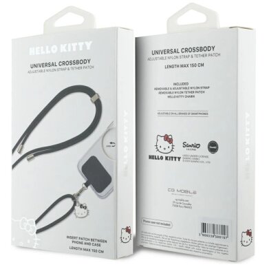 Telefono dirželis Hello Kitty Patch & Kitty Head Charm Universal – juodas 4 Telefono dirželis Hello Kitty Patch & Kitty Head Charm Universal – juodas 4