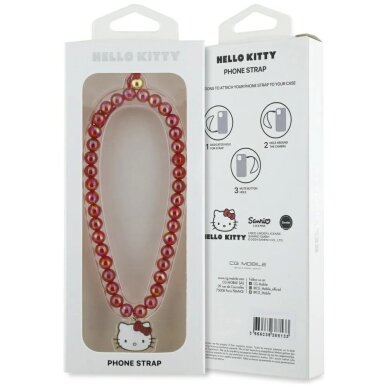 Telefono pakabukas Hello Kitty Pearls Kitty Head – raudonas 3 Telefono pakabukas Hello Kitty Pearls Kitty Head – raudonas 3