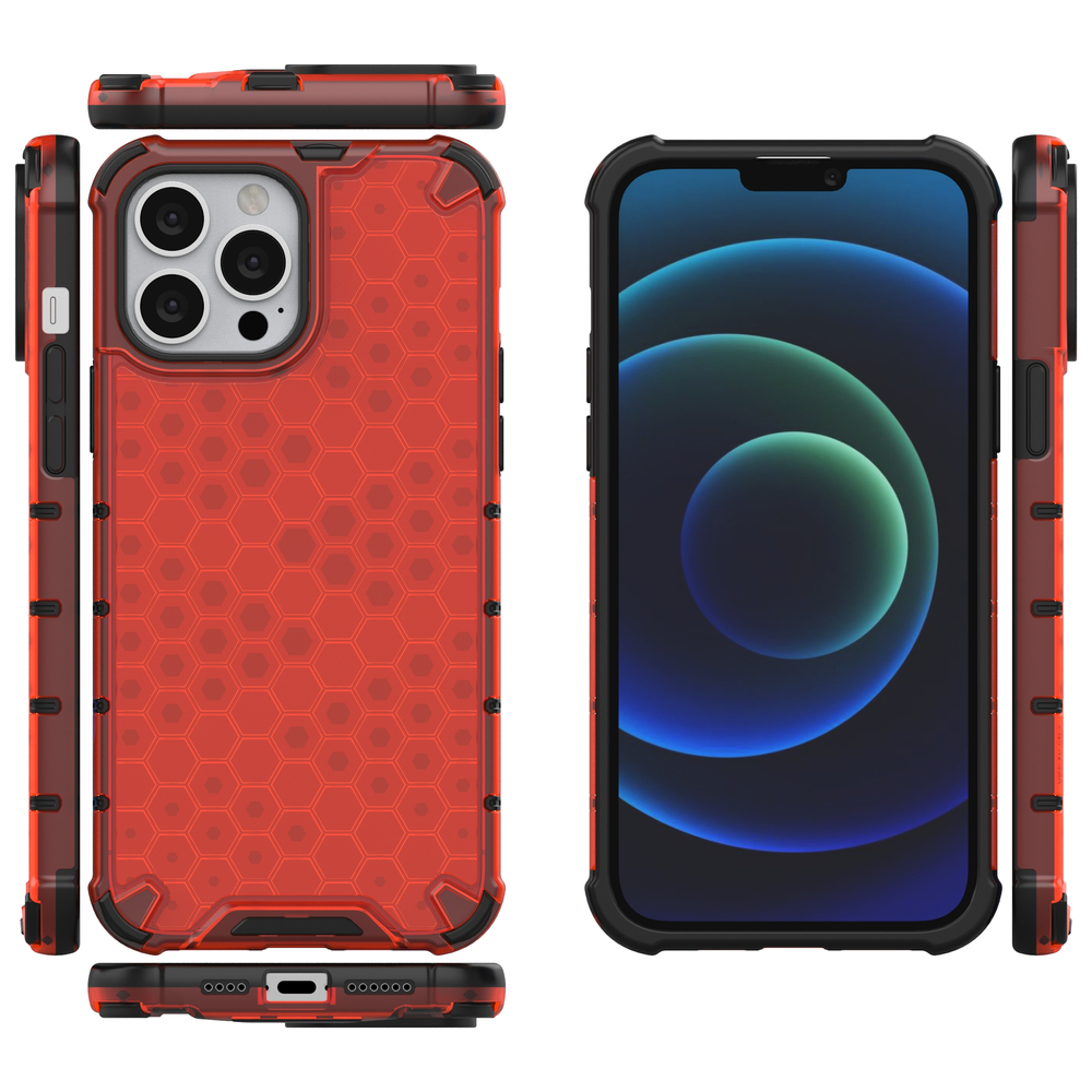 Dėklas Honeycomb Case armor cover with TPU Bumper iPhone 13 Pro Max Raudonas 1 Dėklas Honeycomb Case armor cover with TPU Bumper iPhone 13 Pro Max Raudonas 1