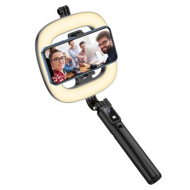 [Užsakomoji prekė] Hoco - Selfie Stick Showfull (LV03 Plus) - LED Ring, BT Remote Control, for Phones 4.7 - 6.5" and GoPro 1/4 Screw - Black 4