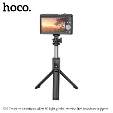 [Užsakomoji prekė] Hoco - Selfie Stick Treasure (K15) - Stable, BT 4.0, 1/4 Screw Interface, Bluetooth Remote Controller, Light, 55mAh - Black 1