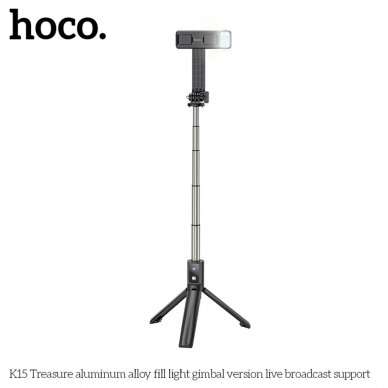 [Užsakomoji prekė] Hoco - Selfie Stick Treasure (K15) - Stable, BT 4.0, 1/4 Screw Interface, Bluetooth Remote Controller, Light, 55mAh - Black 2