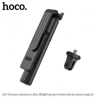 [Užsakomoji prekė] Hoco - Selfie Stick Treasure (K15) - Stable, BT 4.0, 1/4 Screw Interface, Bluetooth Remote Controller, Light, 55mAh - Black 4