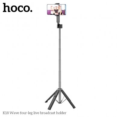 [Užsakomoji prekė] Hoco - Selfie Stick Wave (K18) - Stable, BT 4.0, with Wireless Bluetooth Remote Controller and 4 Legs - Black 1