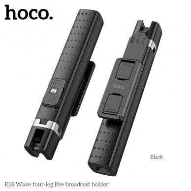 [Užsakomoji prekė] Hoco - Selfie Stick Wave (K18) - Stable, BT 4.0, with Wireless Bluetooth Remote Controller and 4 Legs - Black 4