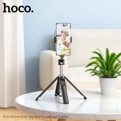 [Užsakomoji prekė] Hoco - Selfie Stick Wave (K18) - Stable, BT 4.0, with Wireless Bluetooth Remote Controller and 4 Legs - Black 6