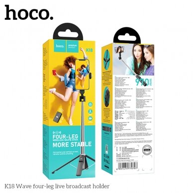 [Užsakomoji prekė] Hoco - Selfie Stick Wave (K18) - Stable, BT 4.0, with Wireless Bluetooth Remote Controller and 4 Legs - Black 8