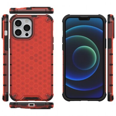 Dėklas Honeycomb Case armor cover with TPU Bumper iPhone 13 Pro Max Raudonas 1
